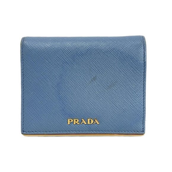 Auth PRADA - 1MV204 Light Blue Gold Leather Hardware Bifold Wallet - Picture 2 of 10